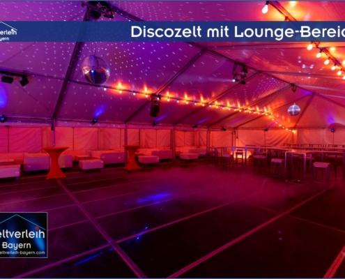 Das individuell gestaltete 70er-Jahre Discozelt war das Highlight nach dem offiziellen Betriebsfest der Firma Haas Fertigbau.