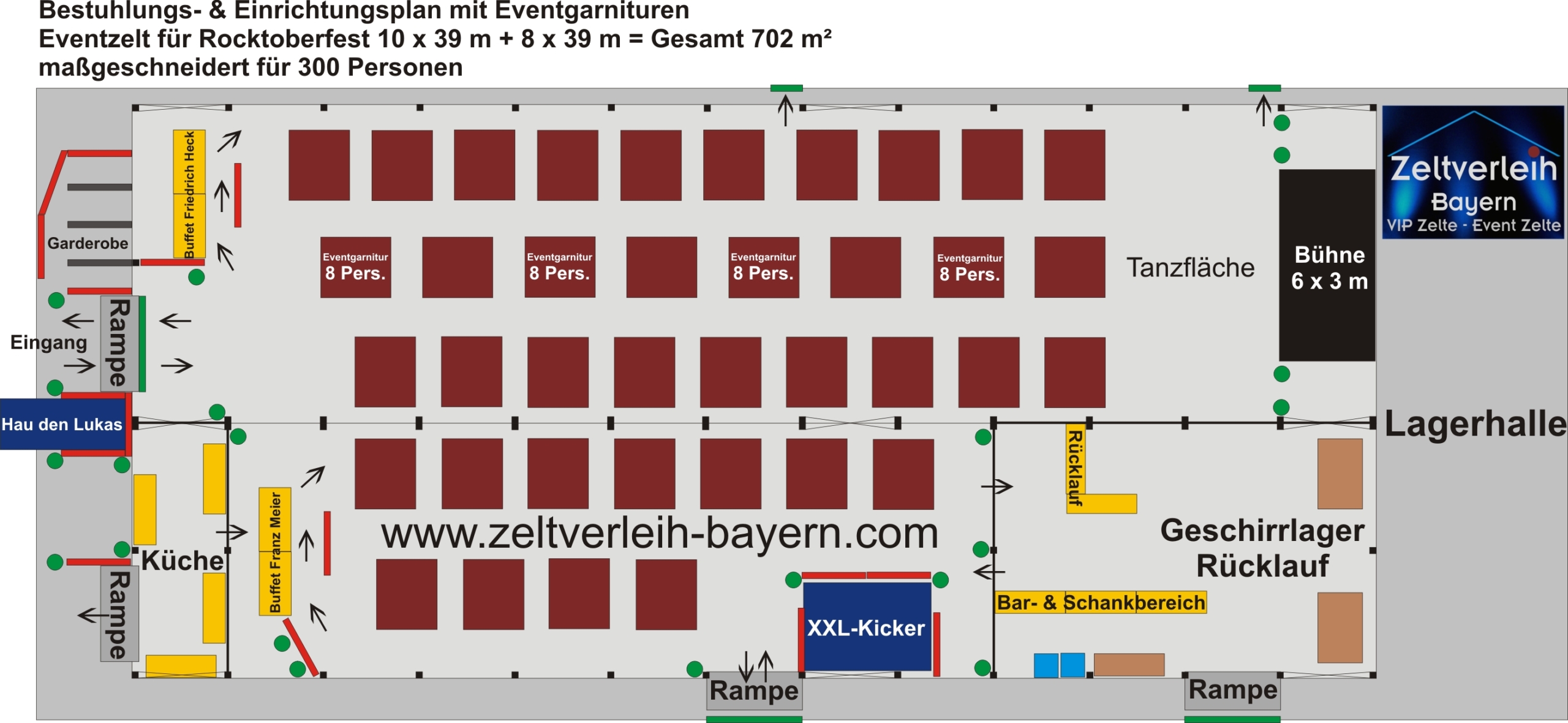 Bestuhlungsplan Almzelt für 300 Personen.