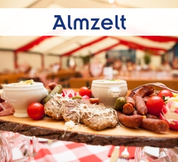 Mobiles Almzelt mieten in Bayern: Authentische Hüttengaudi mit Themendekoration und Catering für Events aller Art.